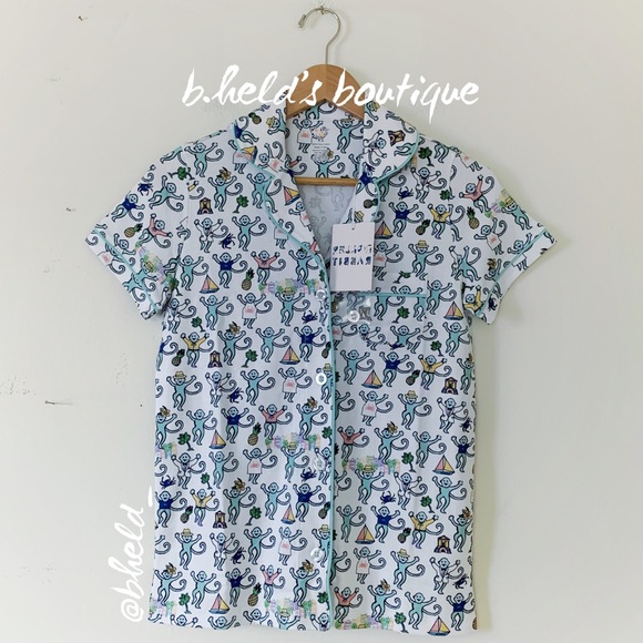 Roller Rabbit Charleston Monkey Polo Pajamas in White Monkey Size XS New NWT - Picture 2 of 16